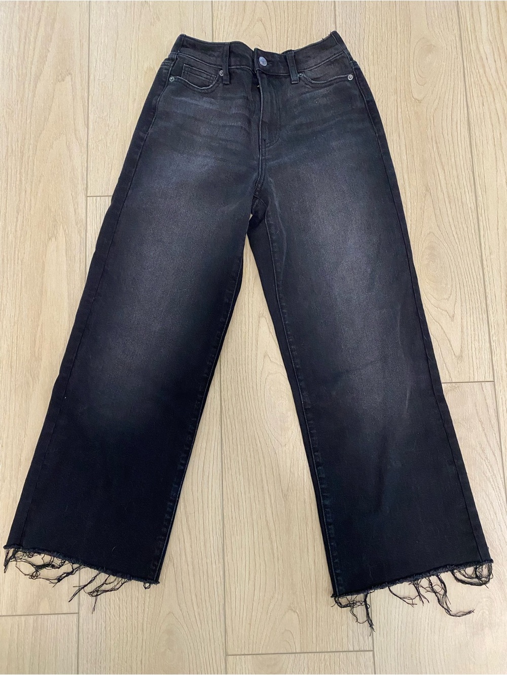 Black Wide Leg Jeans with Distressed Raw Hem size XS 0-2